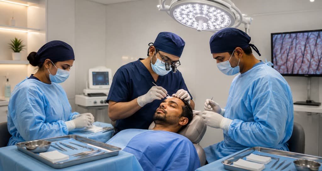Trichova doctor-led DHT hair transplant procedure in progress